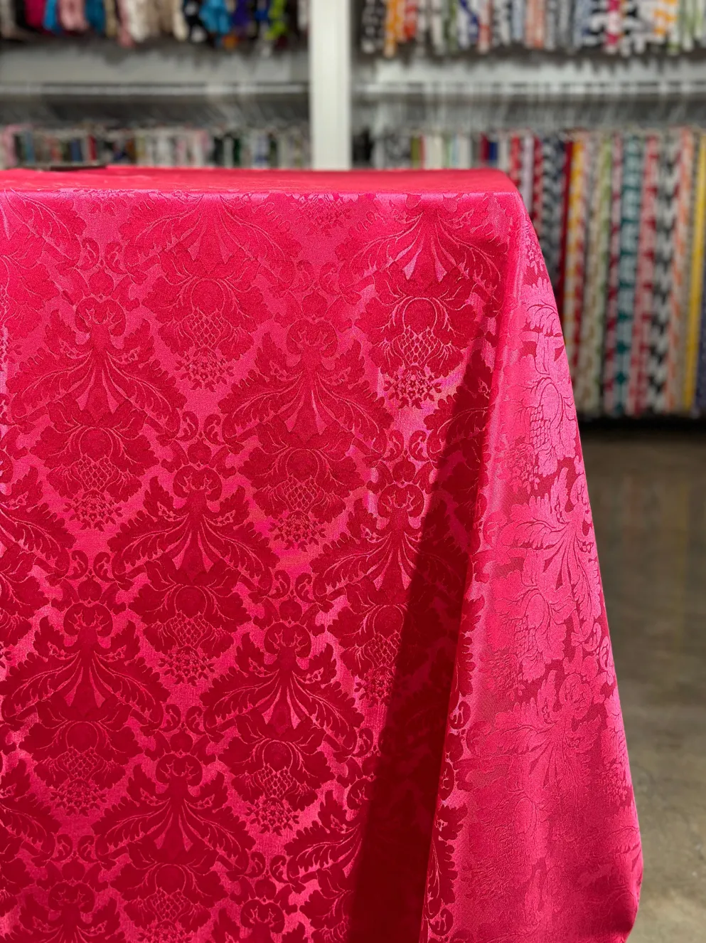 1pc - Damask Poly Table Linen 85"x85" Square - Fuchsia 1225