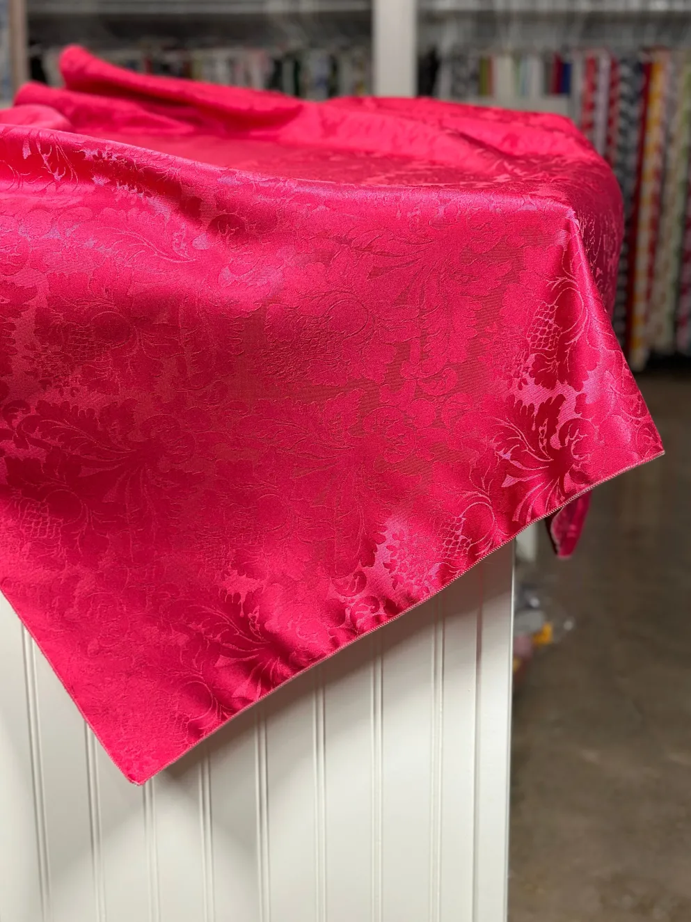 1pc - Damask Poly Table Linen 85"x85" Square - Fuchsia 1225