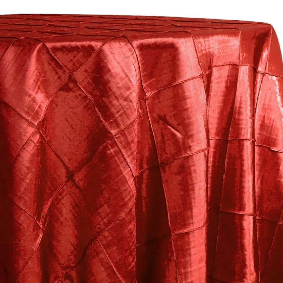 1pc - 4" Pintuck Taffeta Table Linen 90" Round - Red 099