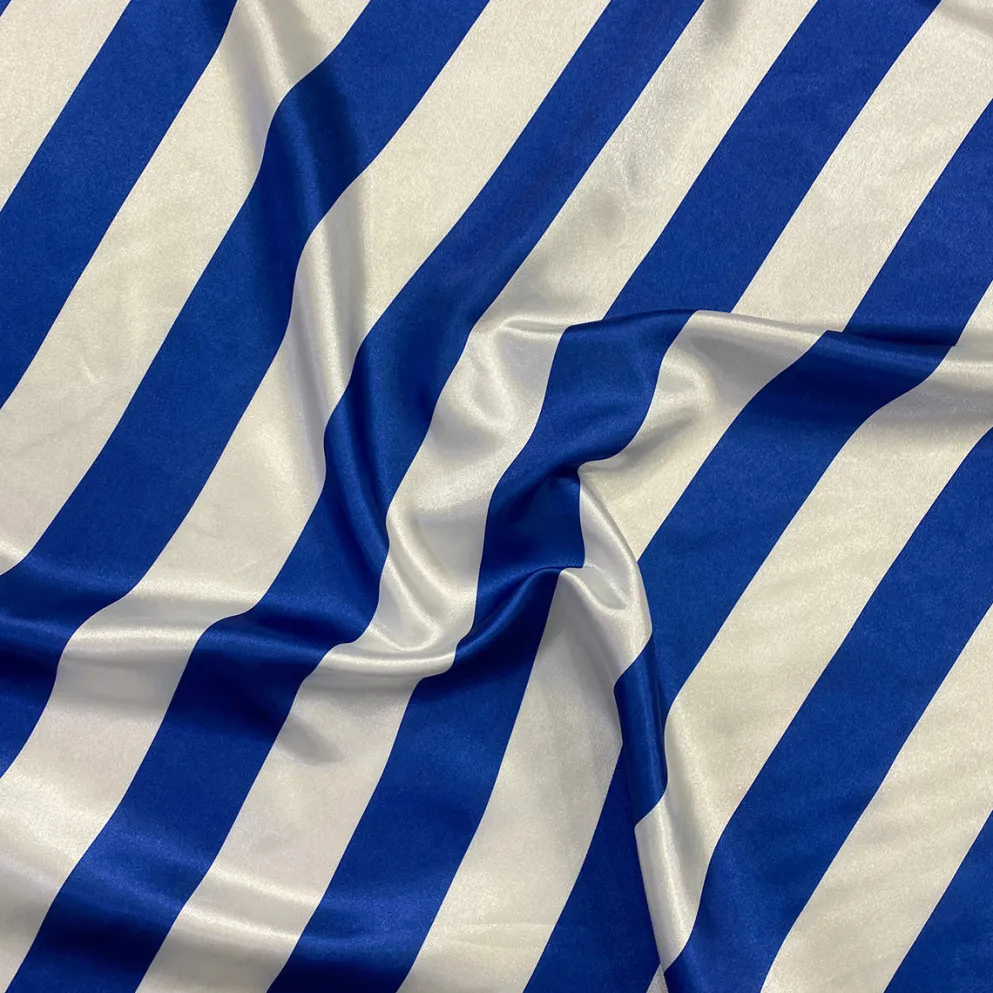 1pc - 2" Satin Stripe Table Linen 120" Round - White and Royal