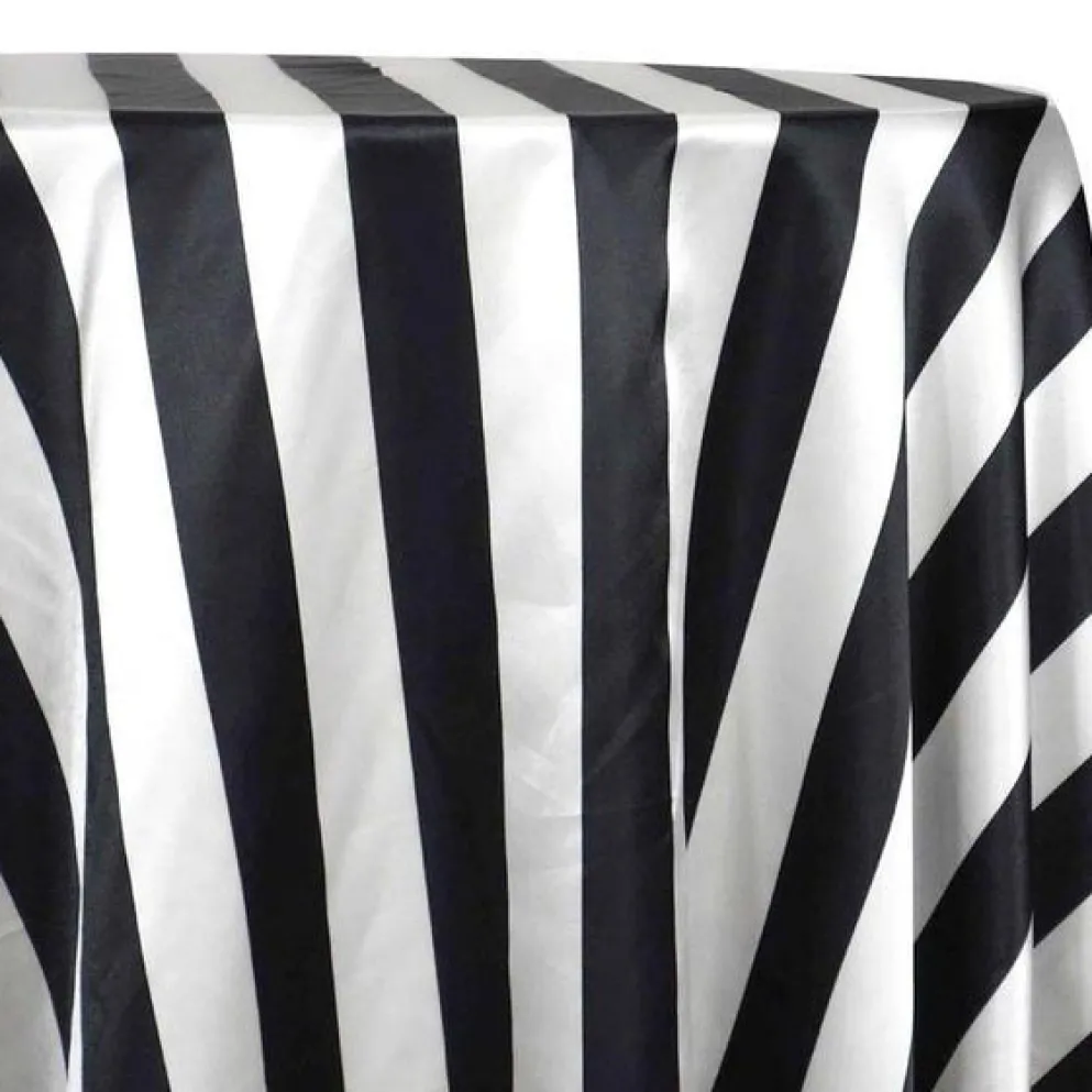 1pc - 2" Satin Stripe Table Linen 90"x90" Square - Black and White
