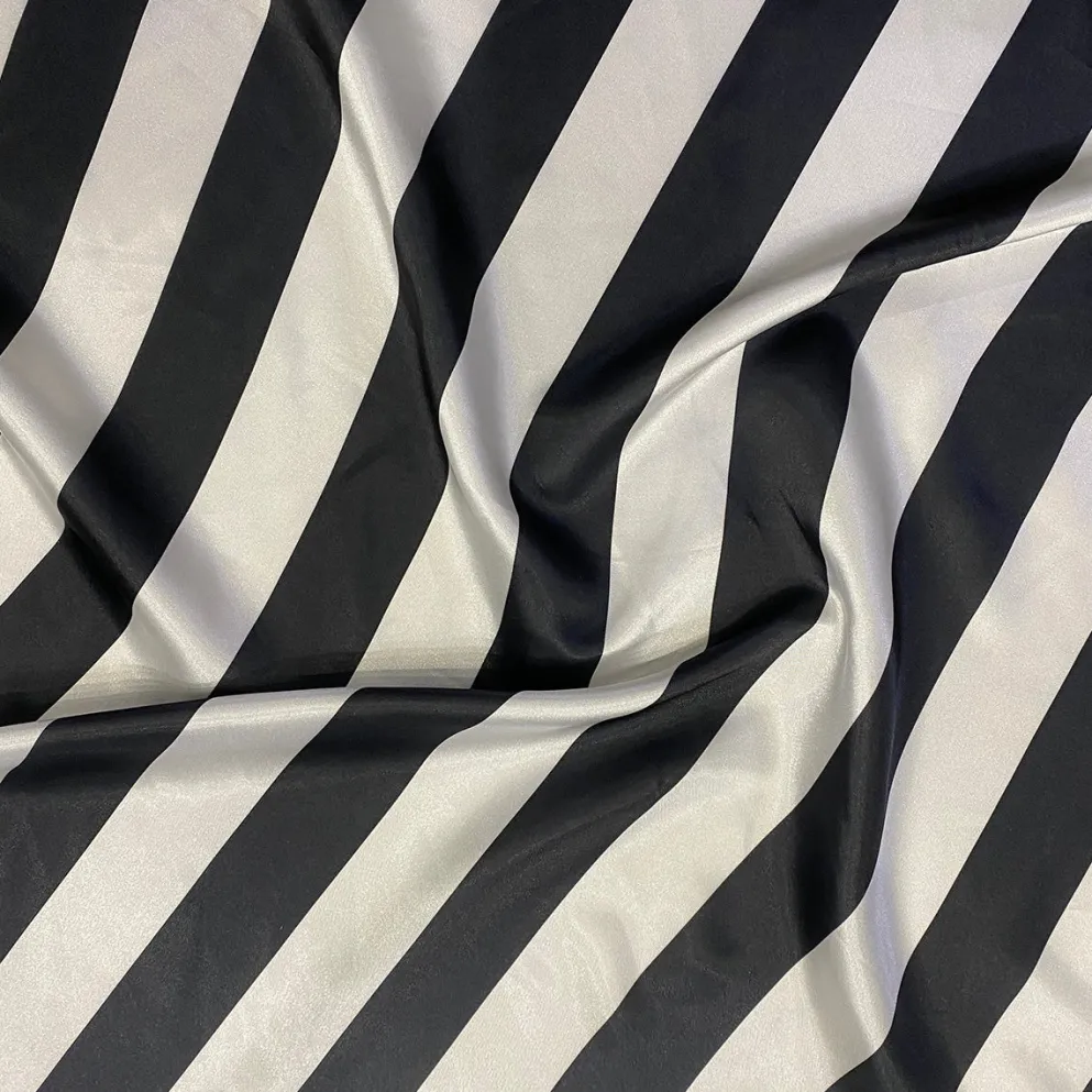 1pc - 2" Satin Stripe Table Linen 90"x90" Square - Black and White