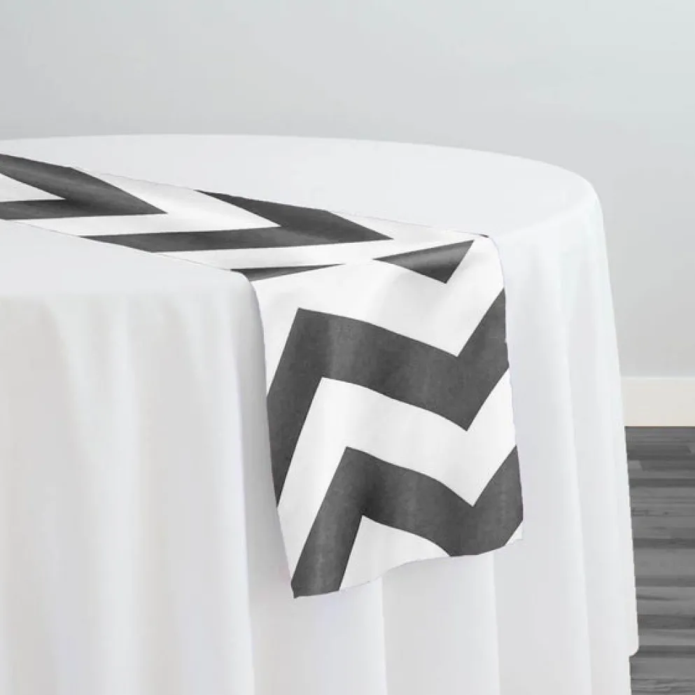 10pcs - Chevron Print (Lamour) Table Runner 14"x108" - Charcoal and White