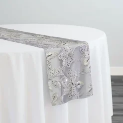3pcs - Claire Lace Table Runner 14"x108" - Silver and White
