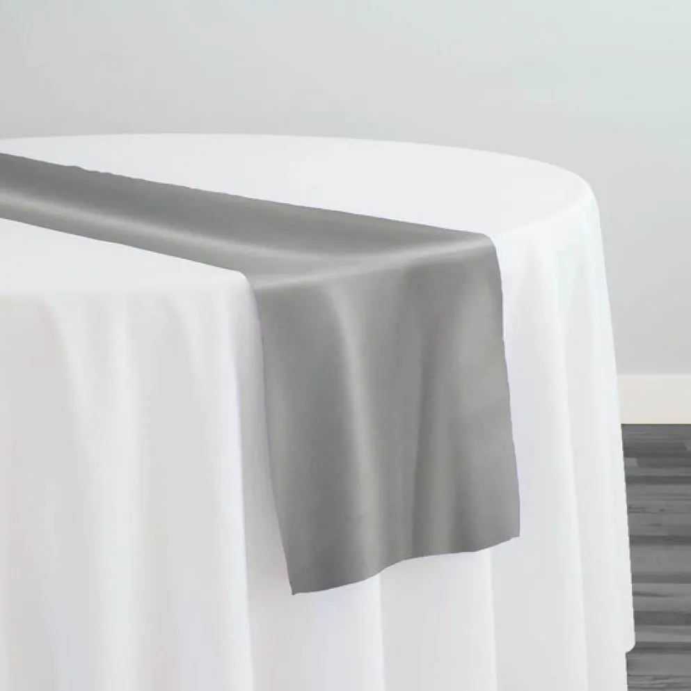 10pcs - Lamour (Dull) Satin Table Runner 14"x108" - Silver 1301