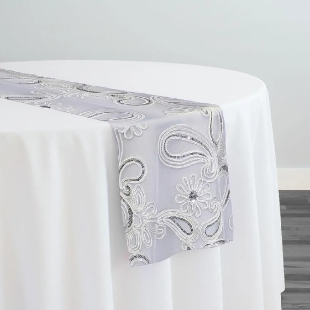 10pcs - Paisley Floret Sequins Table Runner 14"x120" - White