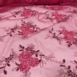 7pcs - Ribbon Mesh Lace Table Linen 132" Round - Fuchsia