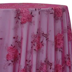7pcs - Ribbon Mesh Lace Table Linen 132" Round - Fuchsia