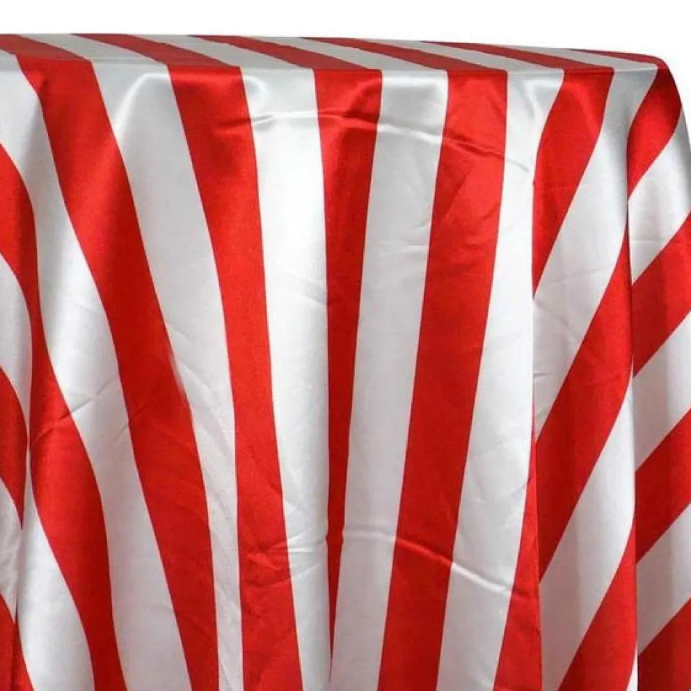 5pcs - 2" Satin Stripe Table Linen 90"x90" Square - White and Red