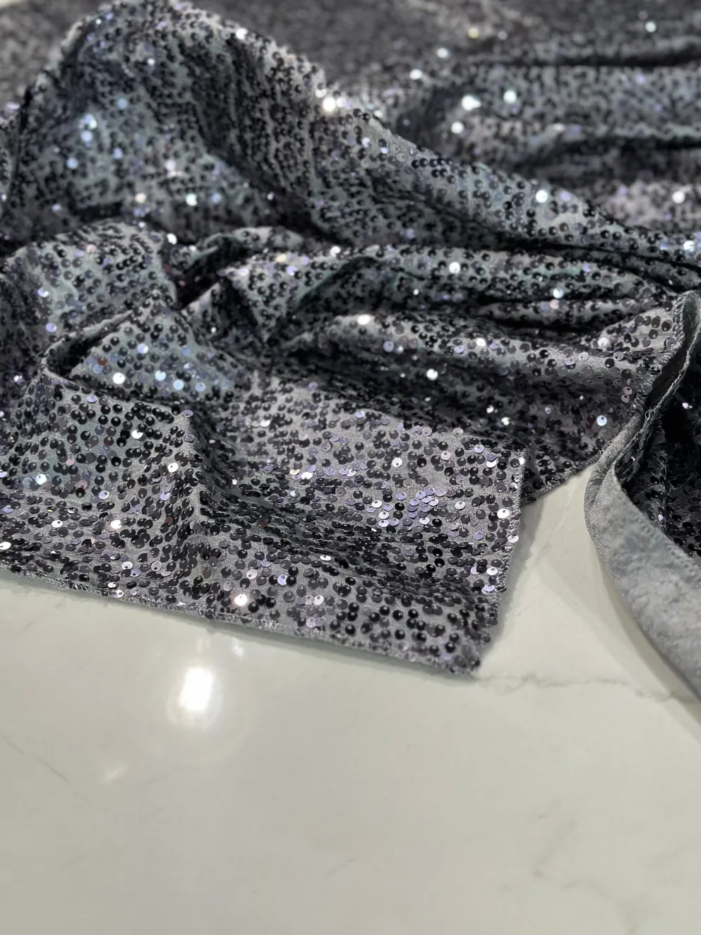 1pc - Taffeta Sequins Table Linen 108" Round - Charcoal