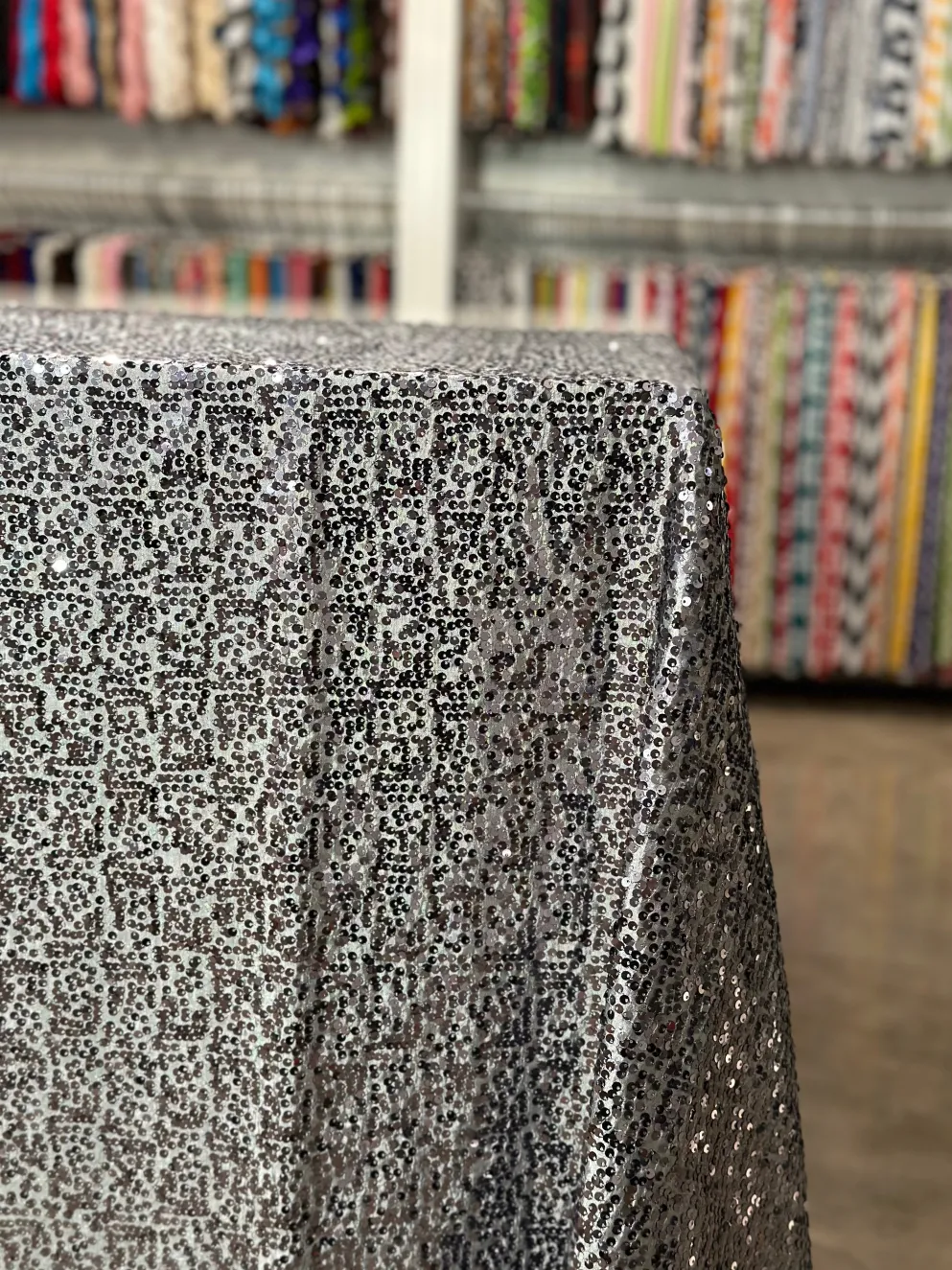 1pc - Taffeta Sequins Table Linen 108" Round - Charcoal