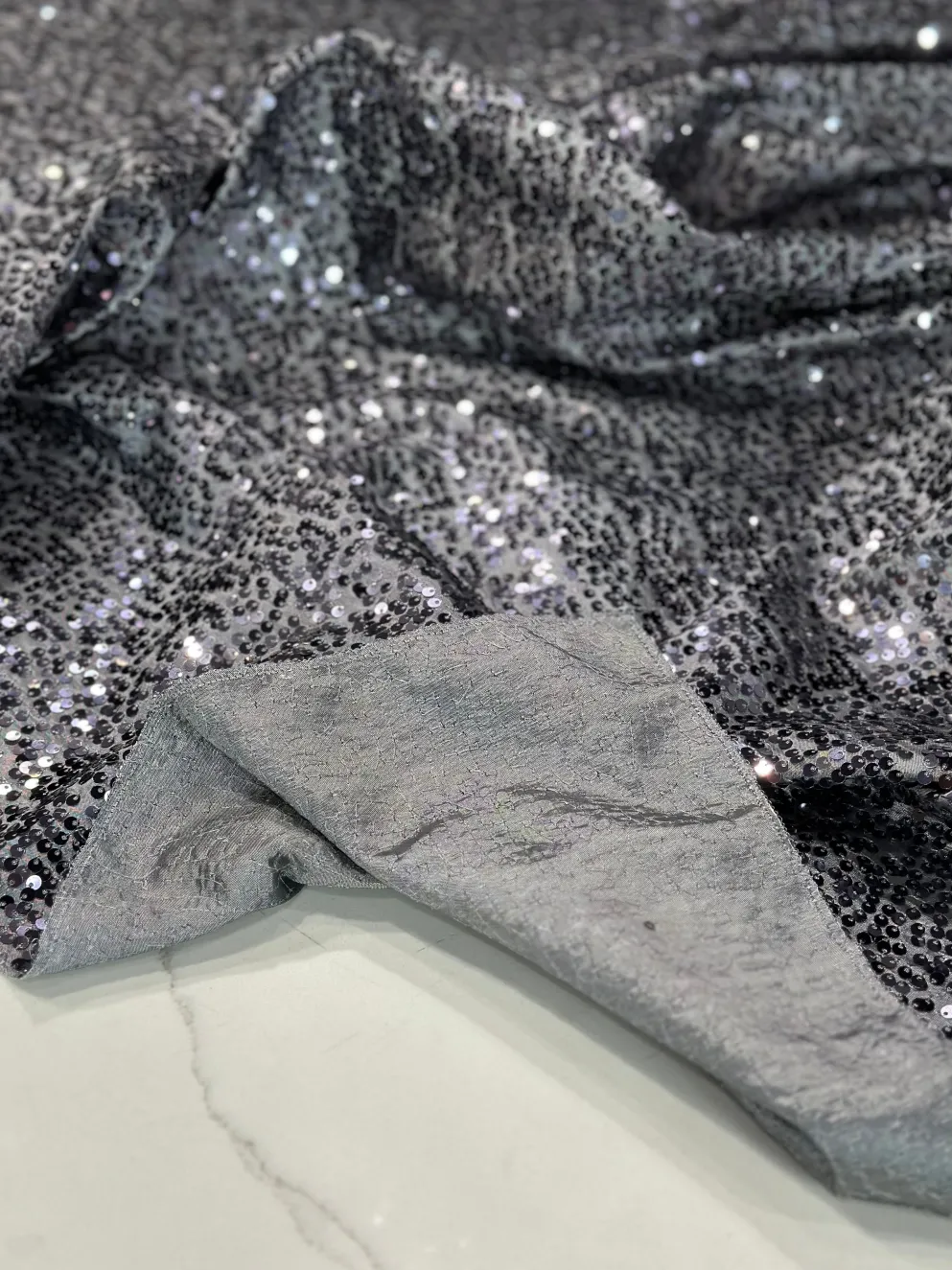 1pc - Taffeta Sequins Table Linen 108" Round - Charcoal