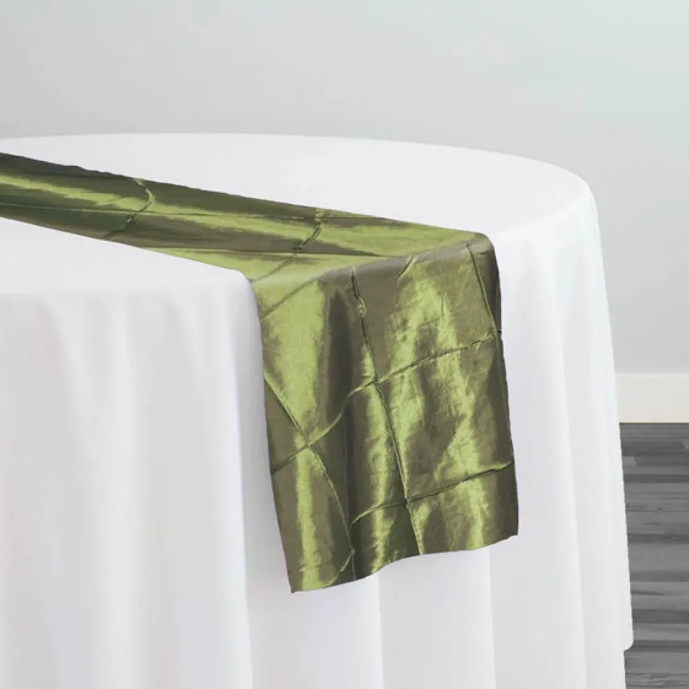 4" Pintuck Taffeta Table Runner in Olive 056