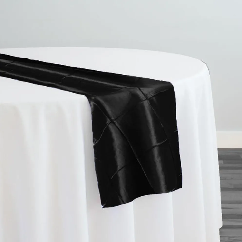 4" Pintuck Taffeta Table Runner in Black