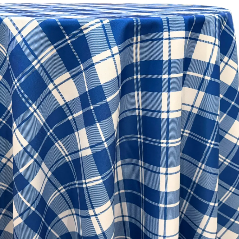 Plaid (Poly Print) Table Linen in Harbor Blue