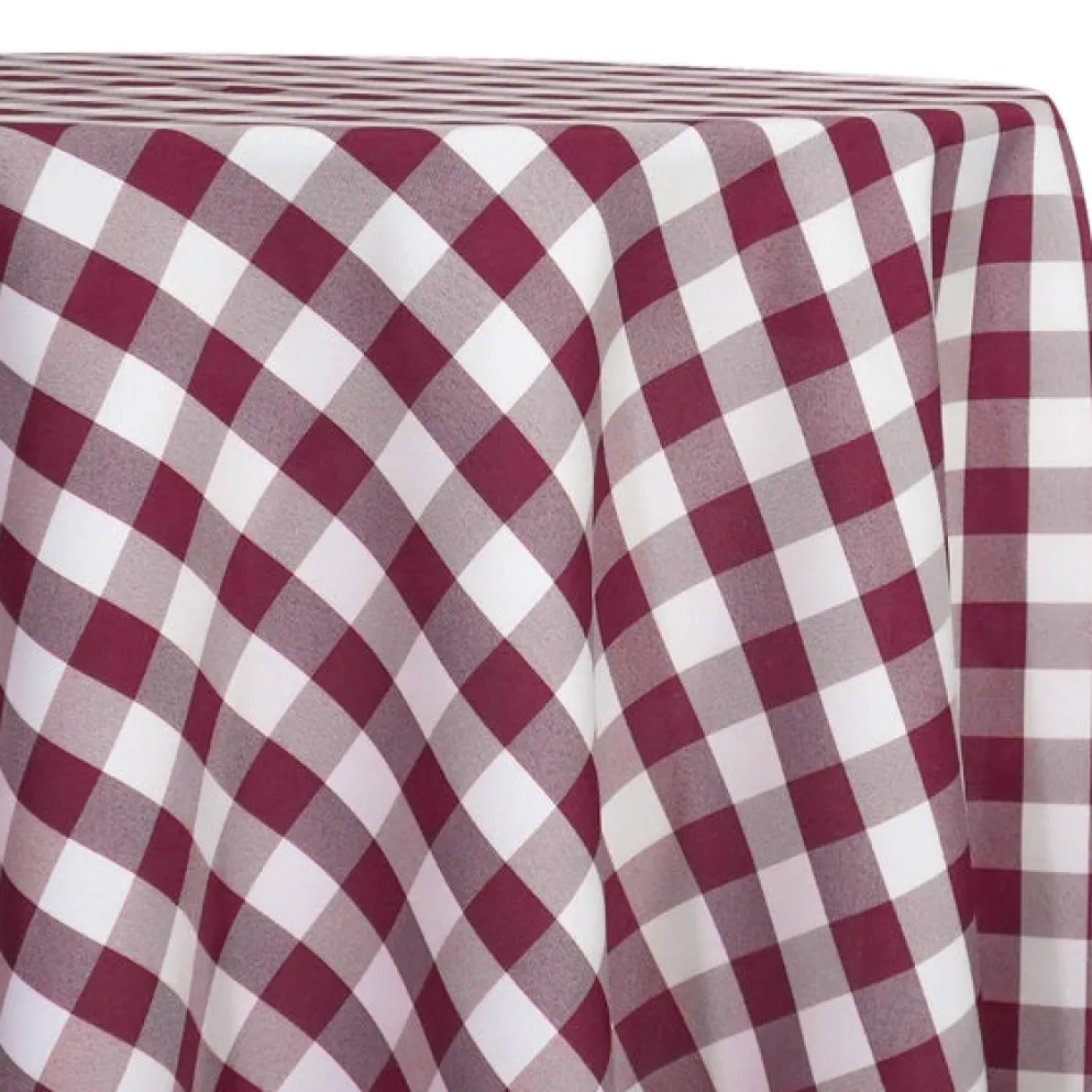 Polyester Checker (Gingham) Table Linen in Burgundy