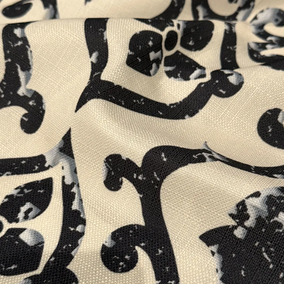 Portofino (Slub Print) Table Linen in Black / Taupe