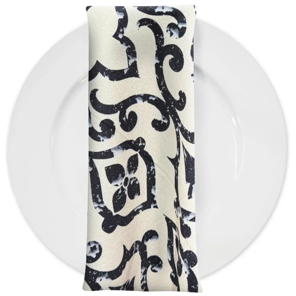 Portofino (Slub Print) Table Napkin in Black / Taupe