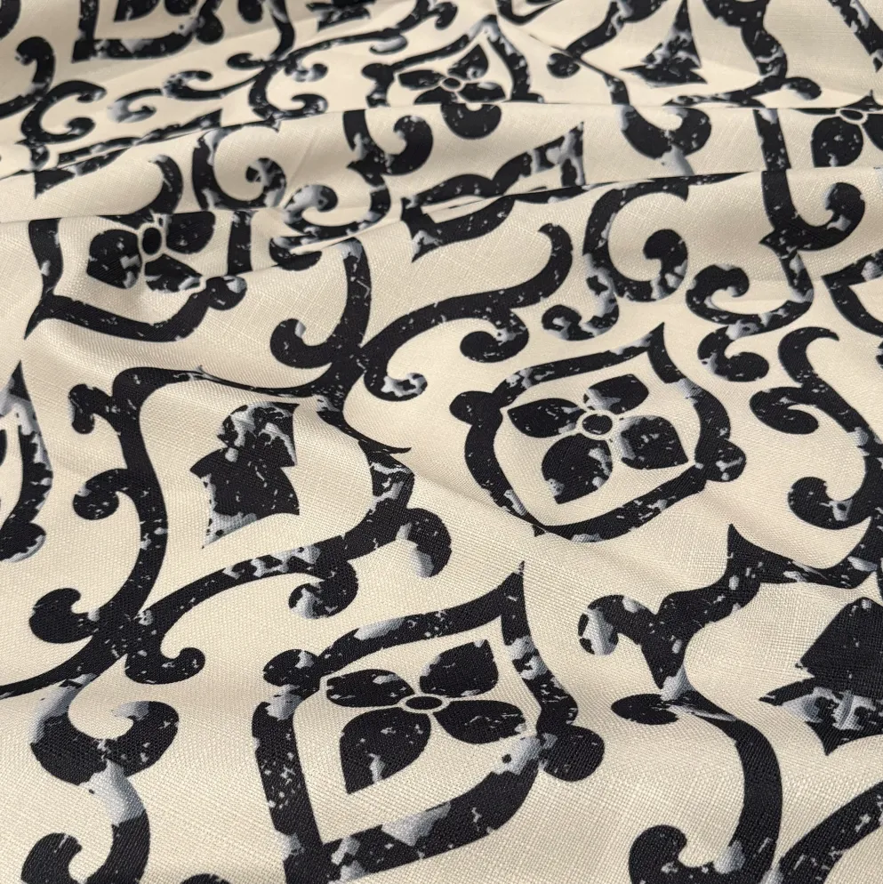 Portofino (Slub Print) Table Runner in Black / Taupe