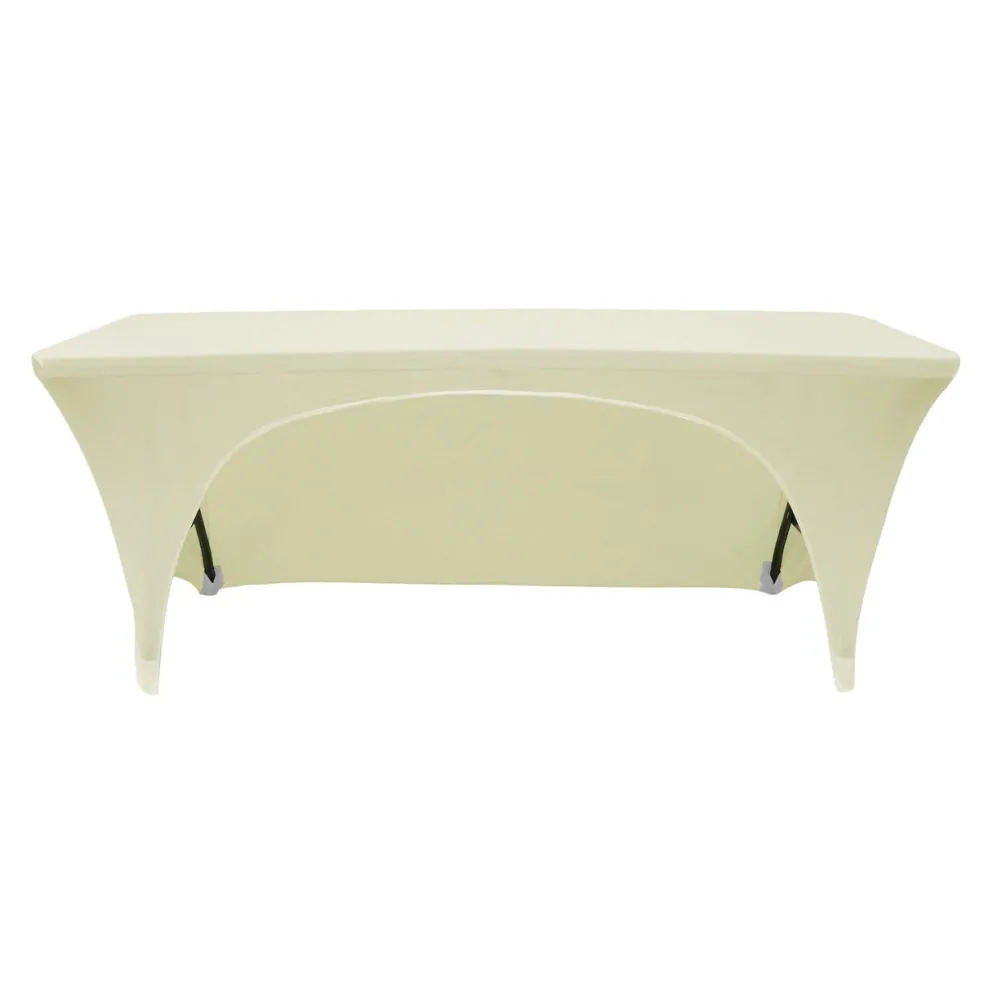 Premium Spandex (6'x18" w/ Side Open) Banquet Table Cover in Ivory