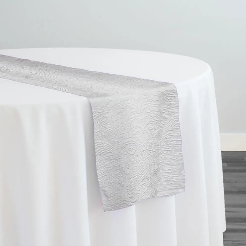 Regency Damask Sheer Table Runner in White