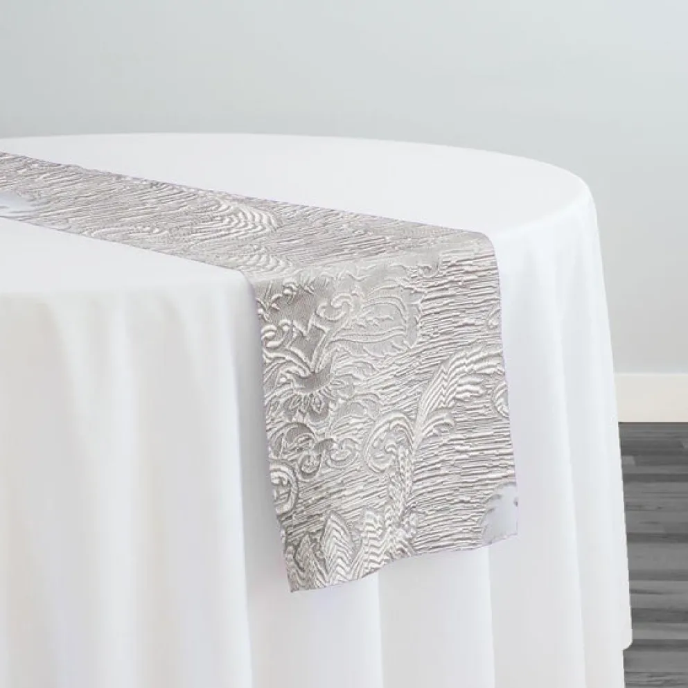 Regency Damask Sheer Table Runner in Silver