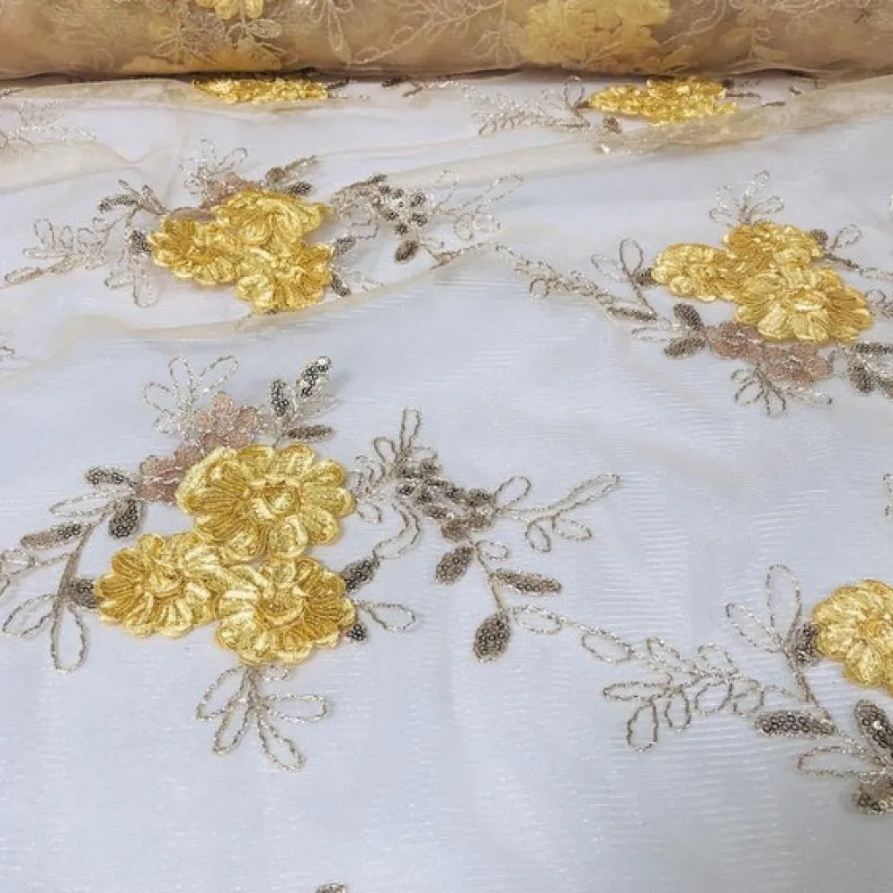 Ribbon Mesh Lace Table Linen in Gold