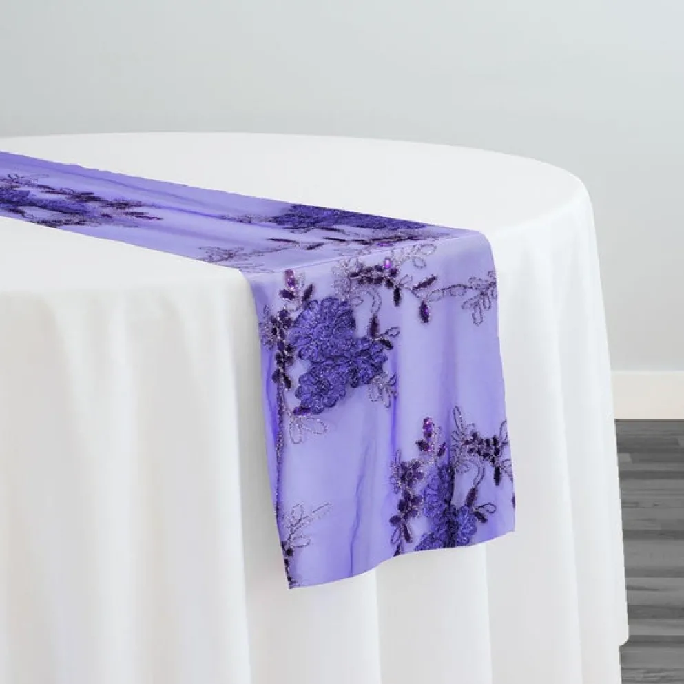 Ribbon Mesh Lace Table Runner in Lilac