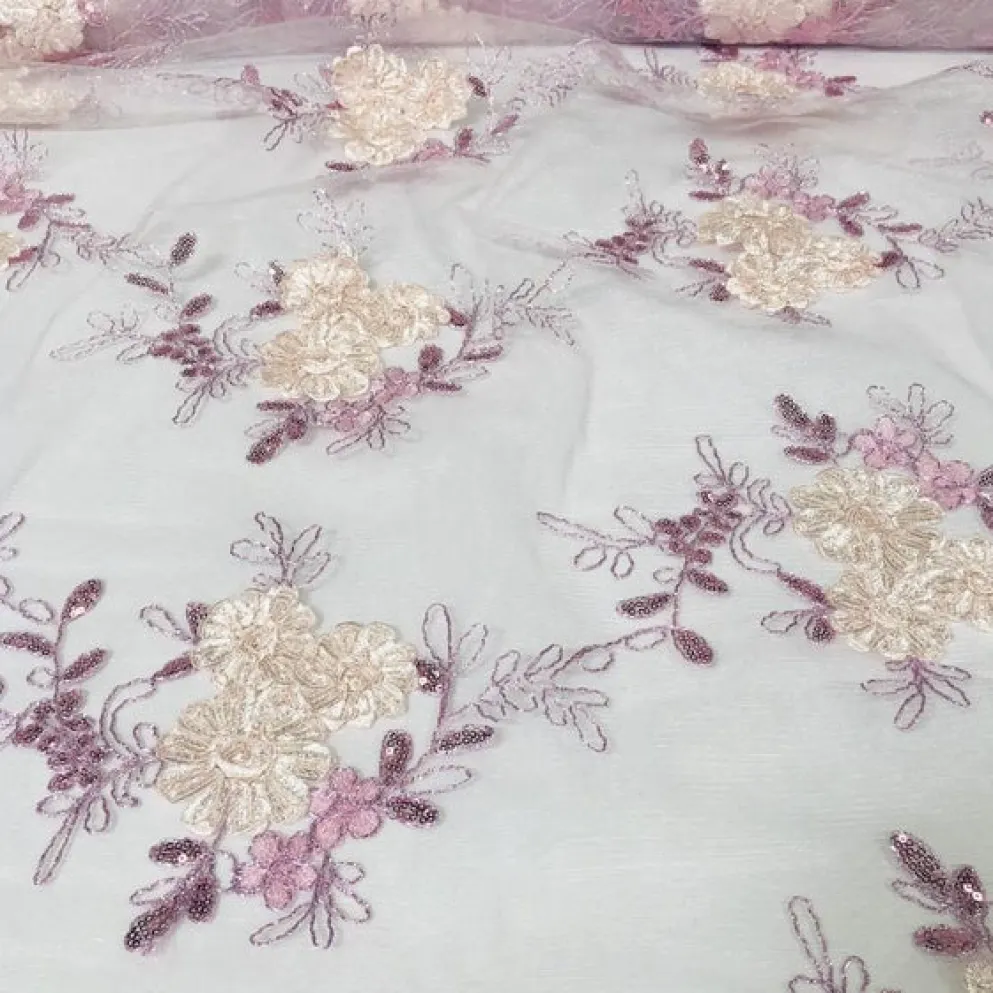 Ribbon Mesh Lace (w/ Poly Lining) Table Napkin in Blush Mix