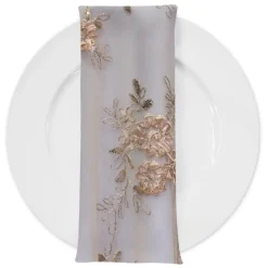 Ribbon Mesh Lace (w/ Poly Lining) Table Napkin in Champagne