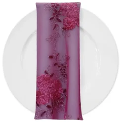 Ribbon Mesh Lace (w/ Poly Lining) Table Napkin in Fuchsia