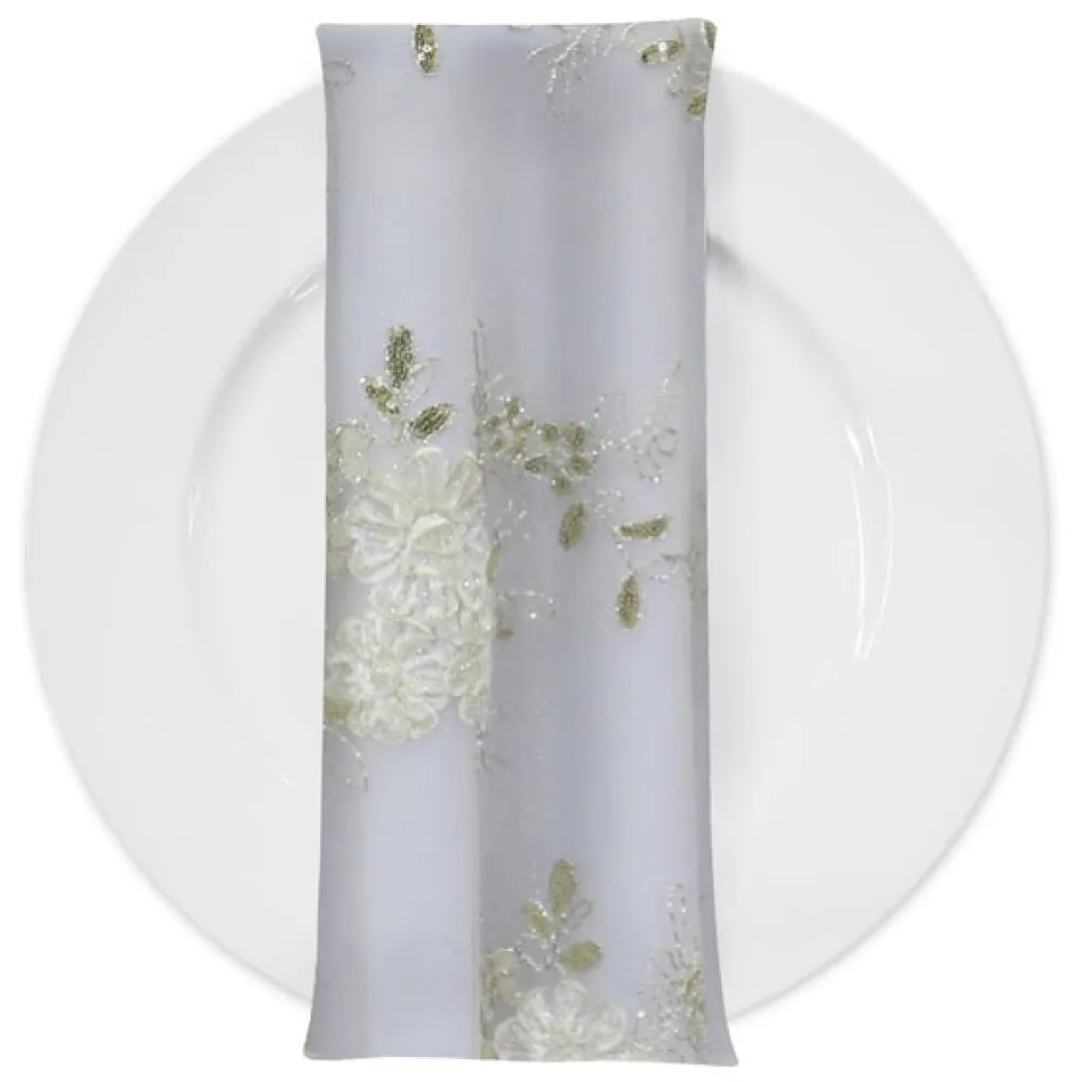 Ribbon Mesh Lace (w/ Poly Lining) Table Napkin in Ivory