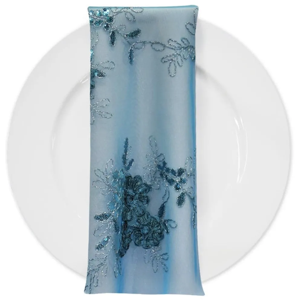 Ribbon Mesh Lace (w/ Poly Lining) Table Napkin in Turquoise