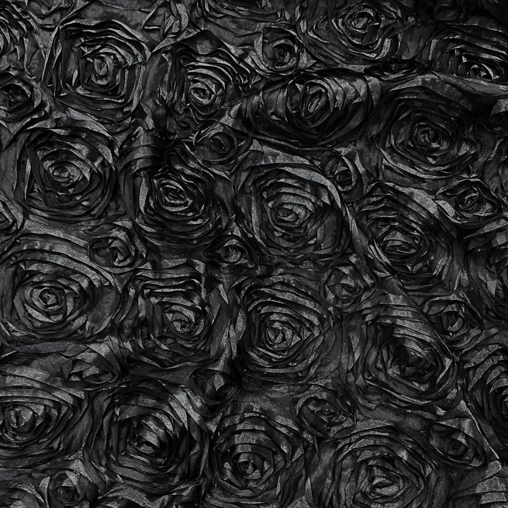 Rose Satin (3D) Table Linen in Black