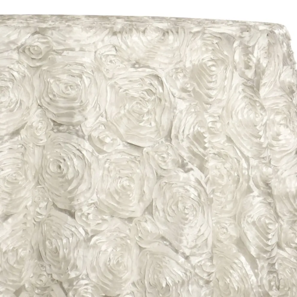 Rose Satin (3D) Table Linen in Ivory 113