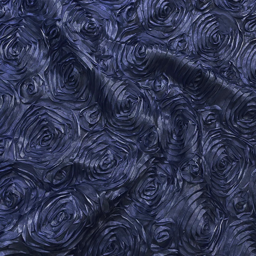Rose Satin (3D) Table Linen in Navy