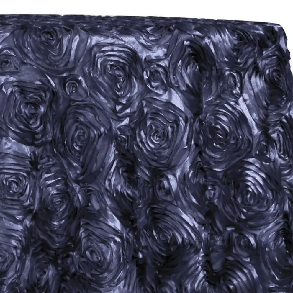 Rose Satin (3D) Table Linen in Navy