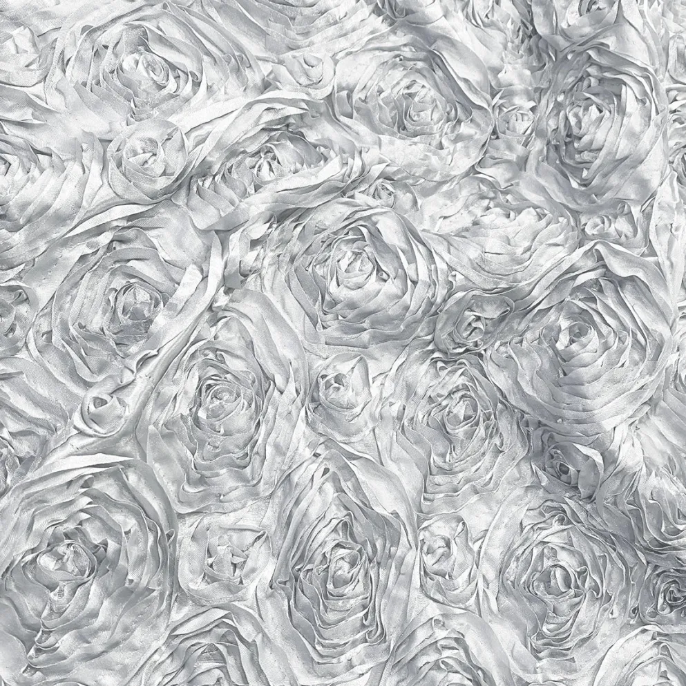 Rose Satin (3D) Table Linen in White