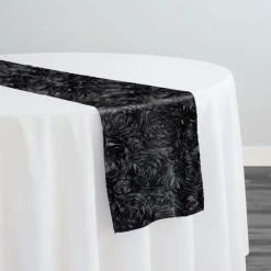 Rose Satin (3D) Table Runner in Black