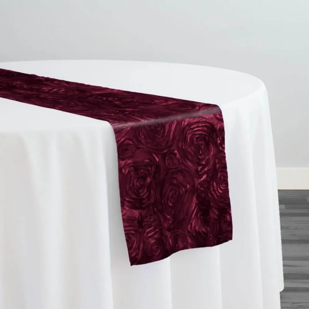 Rose Satin (3D) Table Runner in Burgundy