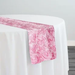 Rose Satin (3D) Table Runner in Dark pink