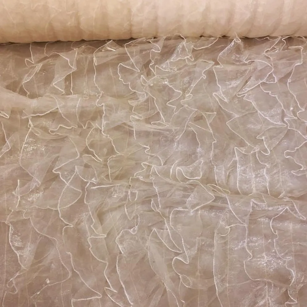 Ruffled Organza Table Linen in Champagne