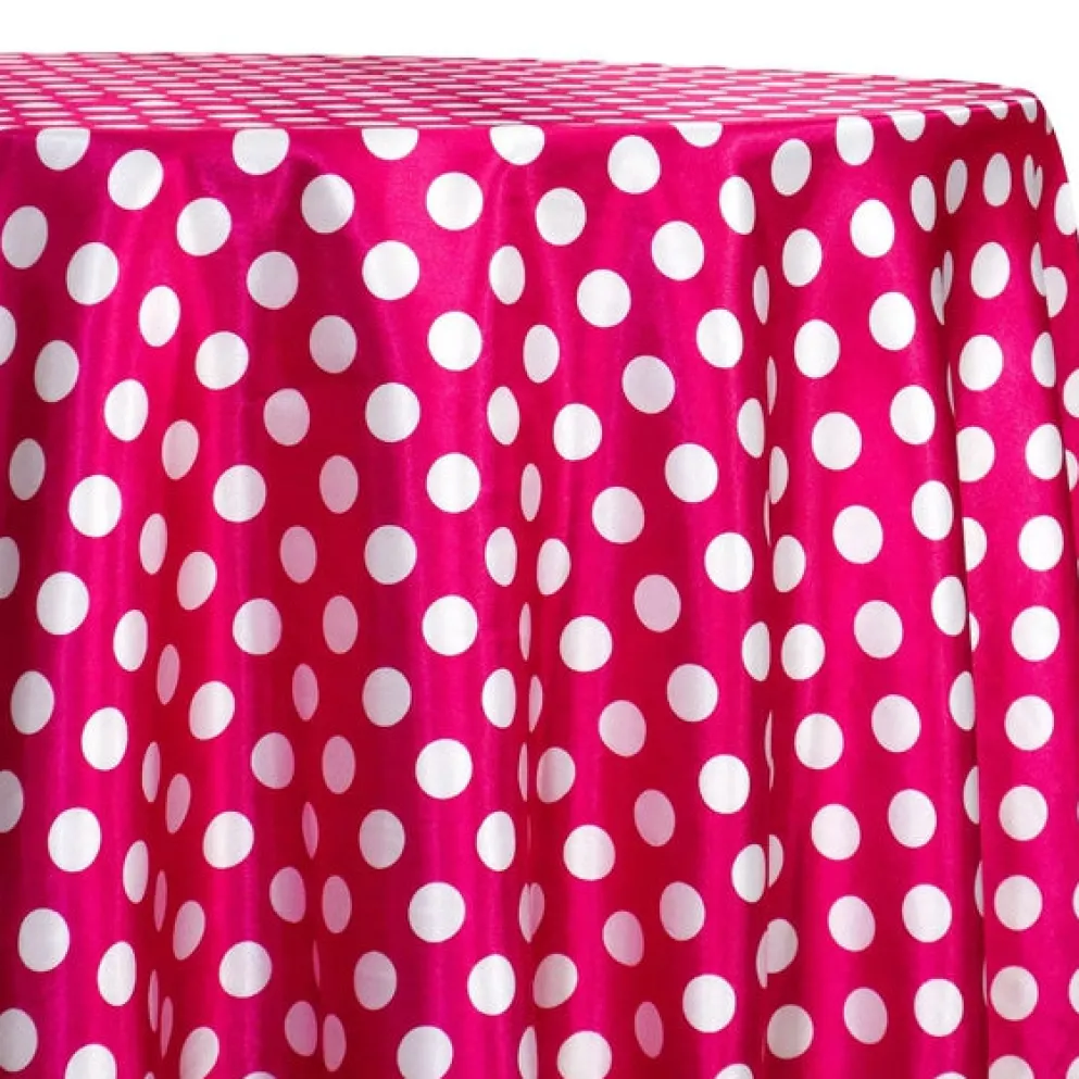 Satin Polka Dot Table Linen in White and Fuchsia