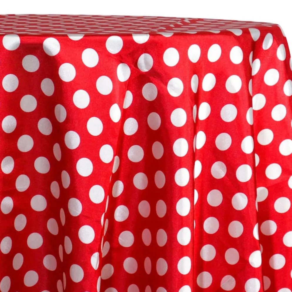 Satin Polka Dot Table Linen in White and Red