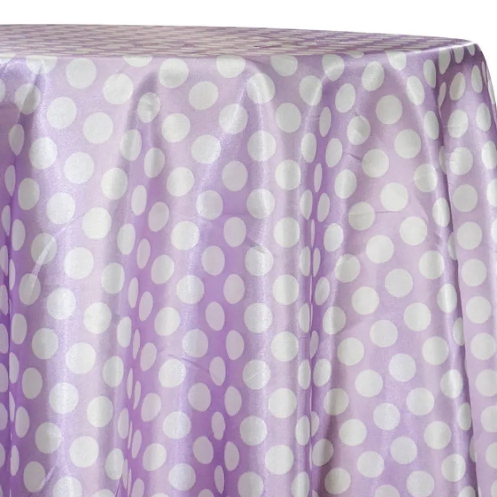 Satin Polka Dot Table Linen in White and Lilac