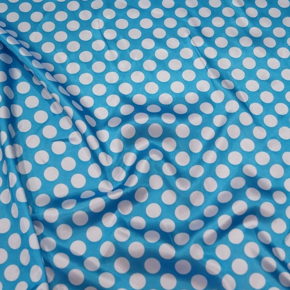 Satin Polka Dot Table Linen in White and Turquoise