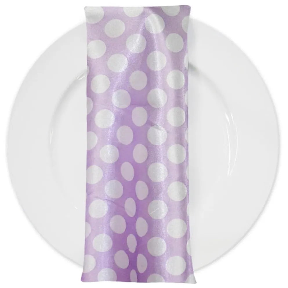 Satin Polka Dot Table Napkin in White and Lilac