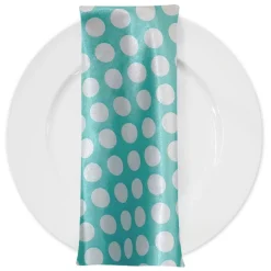 Satin Polka Dot Table Napkin in White and Teal Green