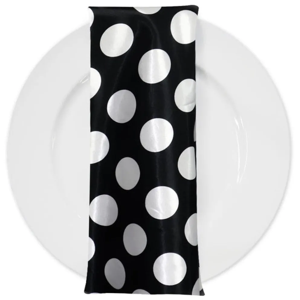 Satin Polka Dot Table Napkin in White and Black