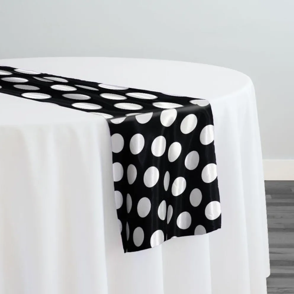 Satin Polka Dot Table Runner in White and Black